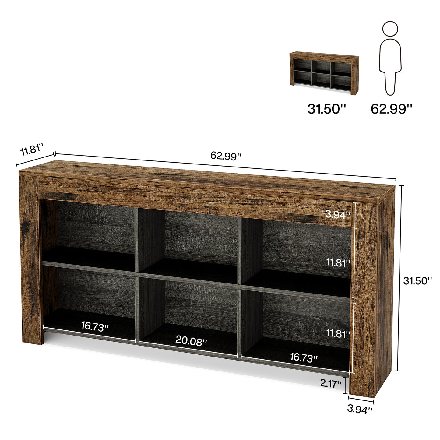 Sidetable – Consoletafel – Haltafel – Wandtafel – Bijzettafel – 160 cm Wit – 6 Open Vakken – Duurzaam Hout en MDF