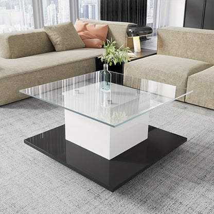Koffietafel – Salontafel – Bijzettafel – Tafel – Glazen Tafel – Geharde Glazen Blad – Verrijdbaar Met Wieltjes – 80x80x40 cm Hoog