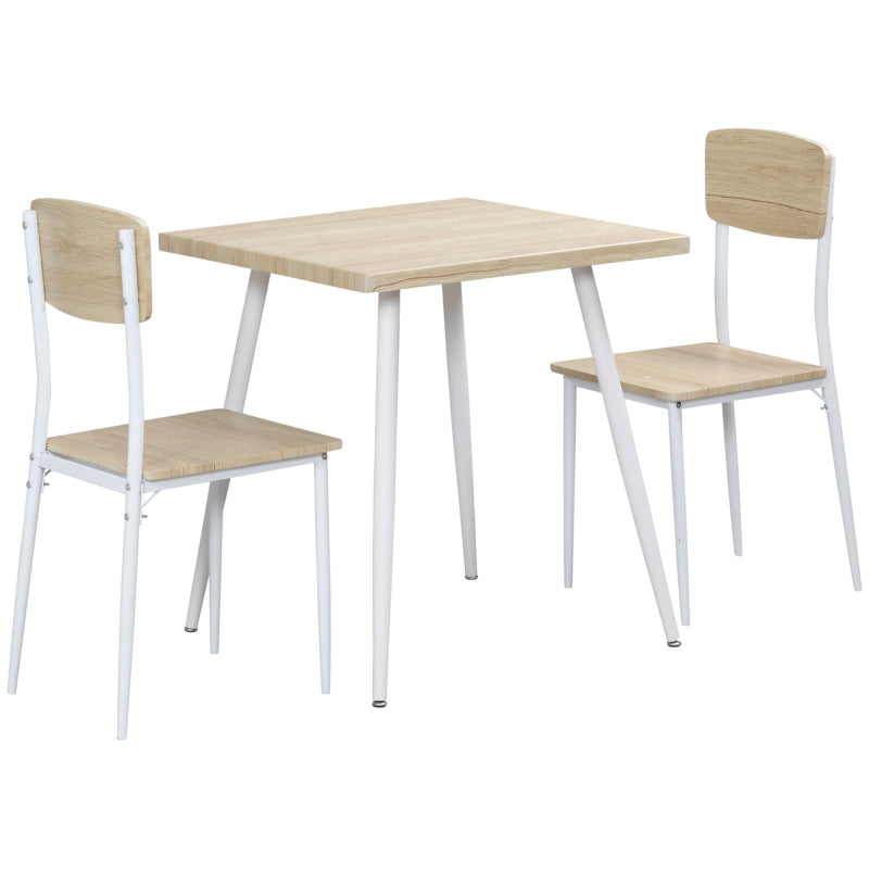 3-delige Eettafelset – Eetkamerset – Tafeltje Met Stoelen – Keukentafelset – Compact Eetgroep – Natuurlijk Houtnerf + Wit – MDF Tafelblad – Metalen Frame Met PVC-coating