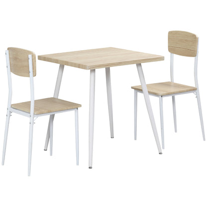 3-delige Eettafelset – Eetkamerset – Tafeltje Met Stoelen – Keukentafelset – Compact Eetgroep – Natuurlijk Houtnerf + Wit – MDF Tafelblad – Metalen Frame Met PVC-coating