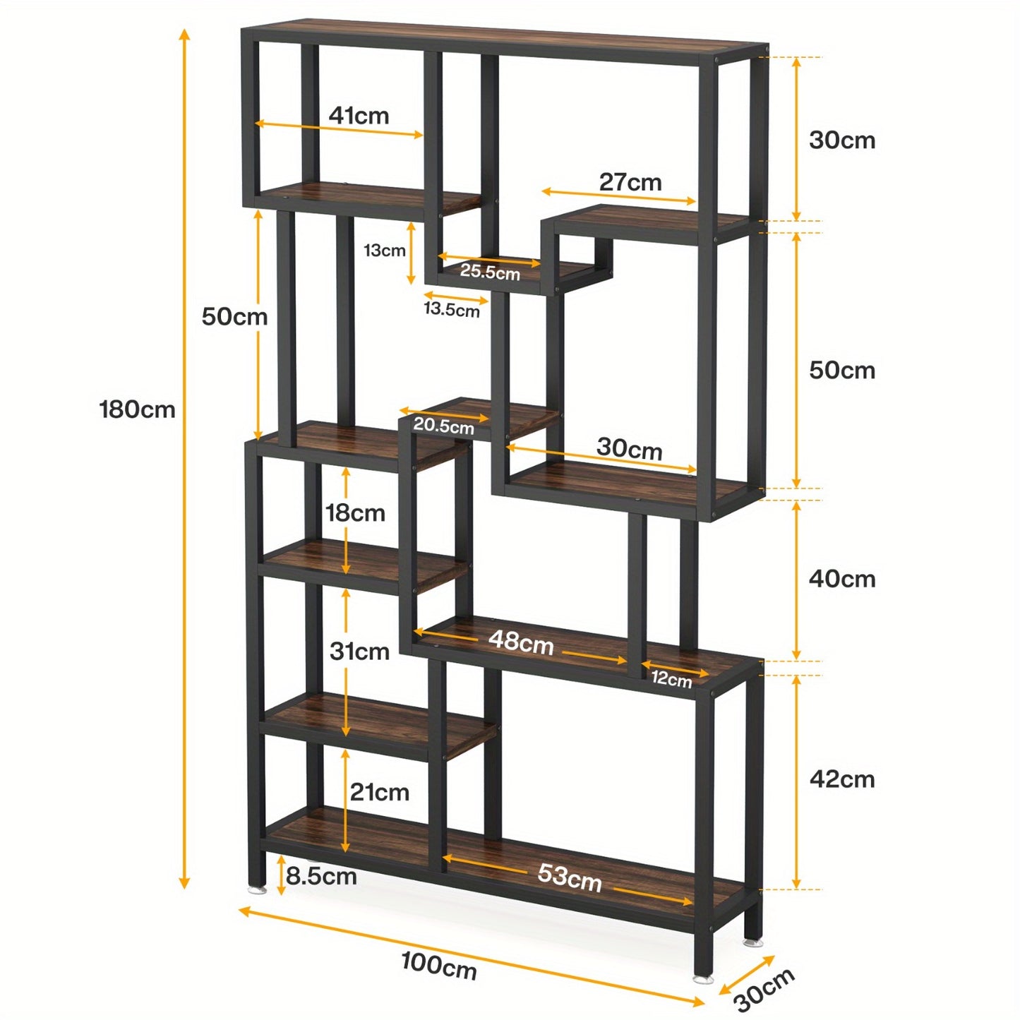 7-Laagse Boekenkast – Boekplank – Opbergkast – Vitrine – Rek – Industrieel Design – Stevig Metalen Frame – 180 cm Hoog