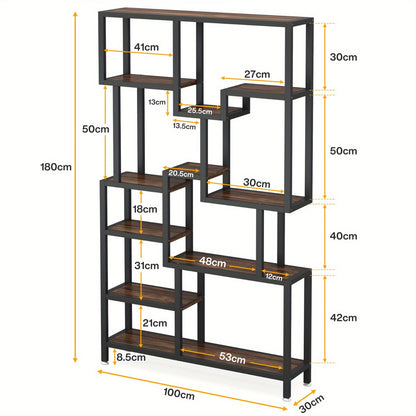 7-Laagse Boekenkast – Boekplank – Opbergkast – Vitrine – Rek – Industrieel Design – Stevig Metalen Frame – 180 cm Hoog