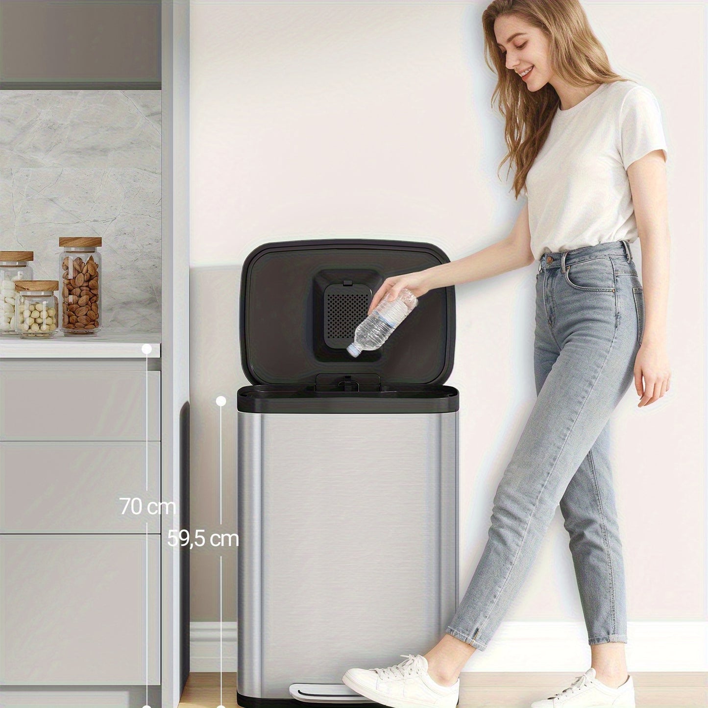 Prullenbak – Afvalbak – Afvalemmer – Pedaalemmer – Vuilnisbak – 50 Liter Inhoud – Softclose Deksel – Met Binnenemmer en 15 Vuilniszakken