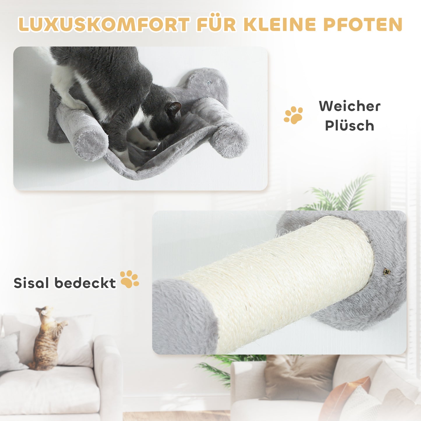 Krabpaal Kat – Klimpaal Kat – Kattenkrabpaal – Kattenmeubel – Kattenboom – Verstelbaar 225-255 Cm – Inclusief Huisje En Hangmat