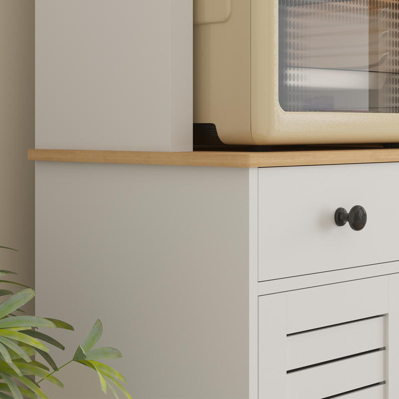Keukenkastje – Voorraadkast – Opbergkast – Buffetkast – Dressoir – Modern Wit – Glazen Deuren – 2 Lade – Slotfunctie – Duurzaam MDF – Vrijstaand – 68x39,5x170 cm