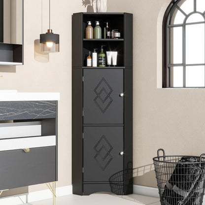 Hoekbadkamerkast – Badkamerkast – Opbergkast – Badkamermeubel – Kast Hoek – Verstelbare Planken – Vochtbestendig Zwart – 36,5x36,5x155 cm – 3,2+ Kubieke Voet – Vrijstaand – Zonder Batterijen