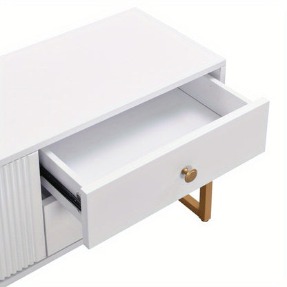 Low TV Cabinet with Structured Door TV Furniture with Drawers Golden Handles and Golden Feet