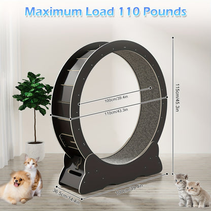Large Cat Exercise Wheel 101.6 cm - Black Solid Wood Cat Wheel Trainer for Indoor Cats with Locking Safety Cat Treadmill with Minimal Gap Design, Cat Exercise Wheel for Indoor Cats, Cat Wheel Exerciser, Extra Large Cat Exerci