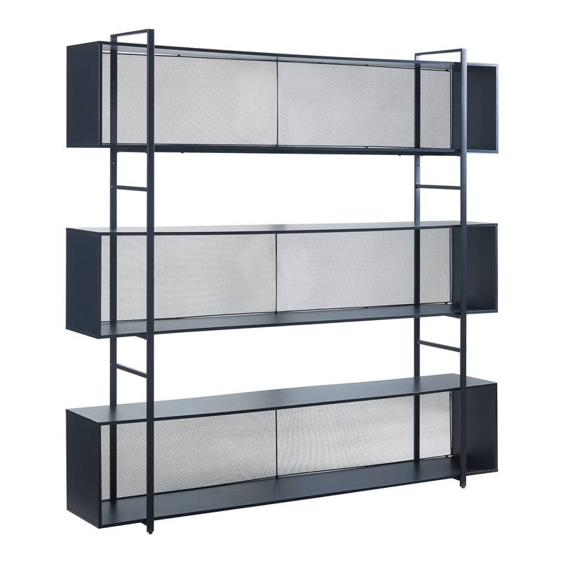 Boekenkast – Vakkenkast – Opbergkast – Open Kast – Wandrek – Zwart Metalen Frame – 3 Ruime Vakken – 180x180x33 cm