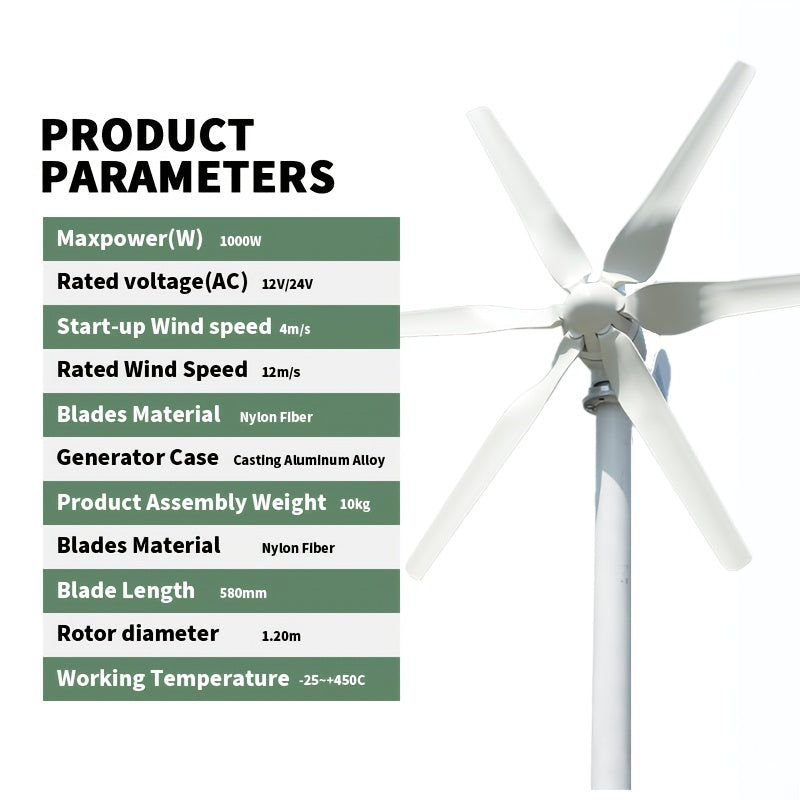 Verticale Windturbine – Windgenerator – Windmolensysteem – Windenergie Generator – Windmolen Thuis – 2000W Vermogen – Stil Geluid Met MPPT Controller 24V