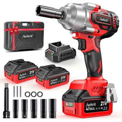 Draadloze Slagmoersleutel – Accu Slagschroevendraaier – Elektrische Moersleutel – Cordless Impact Wrench – 850 N.m Koppel – 2x 4000 mAh Batterijen – Snellader – 5 Sockets