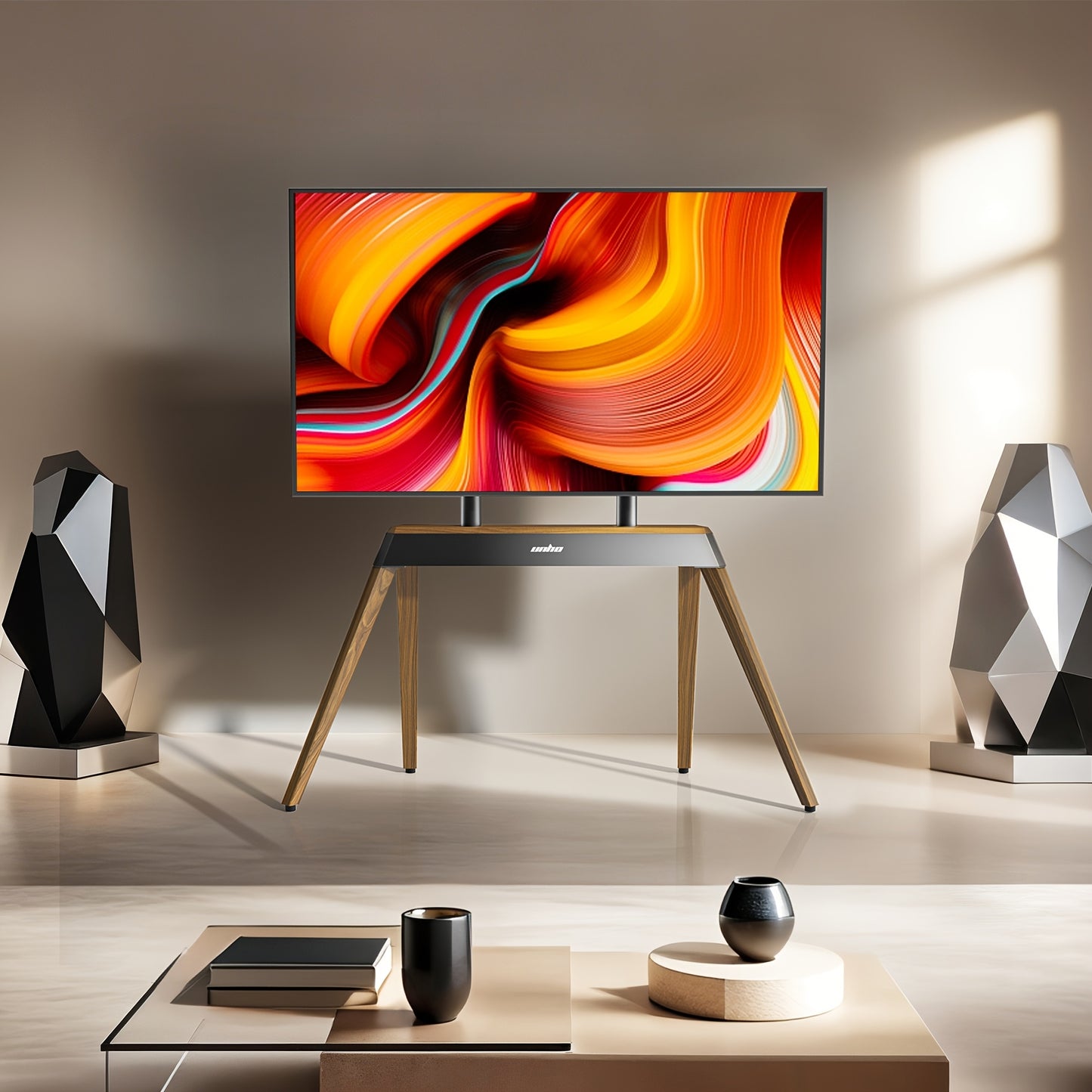 TV-standaard – Tv-meubel – Tv-houder – Vrijstaande Tv-poot – Houten Tv-standaard Bruin – Hoogte Verstelbaar – Geschikt Voor 40-86 Inch Televisies