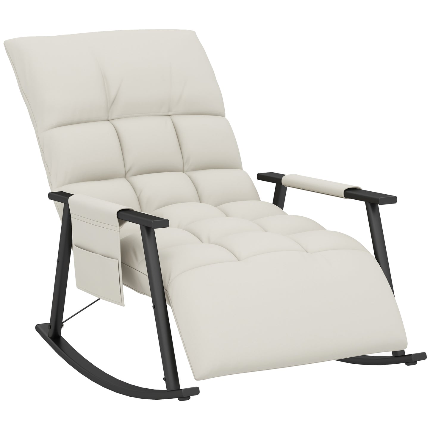 Schommelstoel – Relaxstoel – Voedingsstoel – Zitzakstoel – Lounge Stoel – Verstelbare Rugleuning – Verstelbare Voetsteun – Zacht Microfiber – Stalen Frame – Crèmekleur