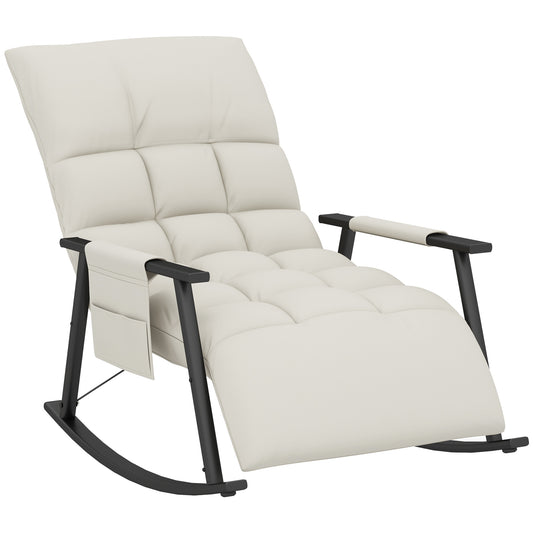 Schommelstoel – Relaxstoel – Voedingsstoel – Zitzakstoel – Lounge Stoel – Verstelbare Rugleuning – Verstelbare Voetsteun – Zacht Microfiber – Stalen Frame – Crèmekleur