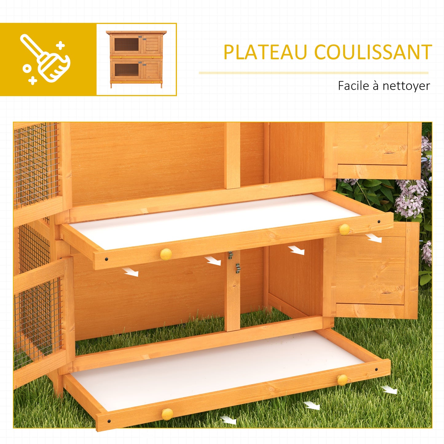 Konijnenhok – Knaagdierverblijf – Kleine dierenkooi – Buitenhok – Vurenhouten hok met dak – 2 Verdiepingen – 4 Slotdeuren – Uitschuifbare Ladebakken – Afmetingen 90x45x90 cm