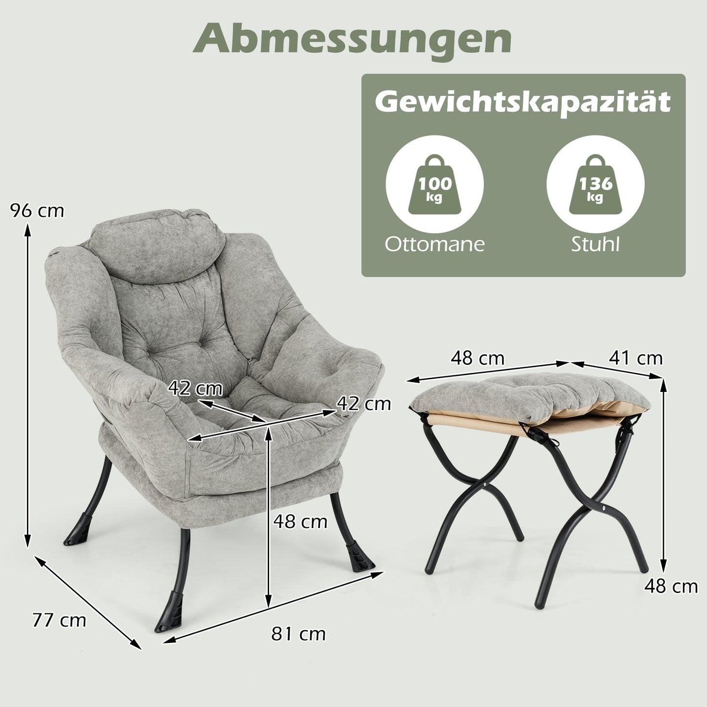 Fauteuil – Relaxstoel – Zitzak – Loungestoel – Poef – Oversized Sherpa Stof – Opvouwbare Voetensteun