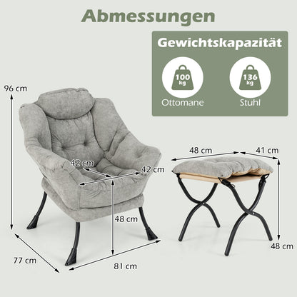 Fauteuil – Relaxstoel – Zitzak – Loungestoel – Poef – Oversized Sherpa Stof – Opvouwbare Voetensteun