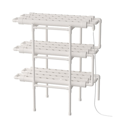 Hydroponicsysteem – Hydrocultuursysteem – Kweekset – Plantenbak – Hydrocultuur Rek – 108 Plantplaatsen – 3 Lagen – Duurzaam Metalen Frame – Inclusief Waterpomp en Plantmandjes - QUORE