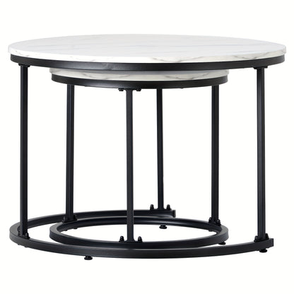 Bijzettafel – Salontafel – Zijkastje – Banktafel – Tafeltje – Set van 2 Ronde Tafels – Nestbaar – MDF/Hout Hoogwaardige Materialen