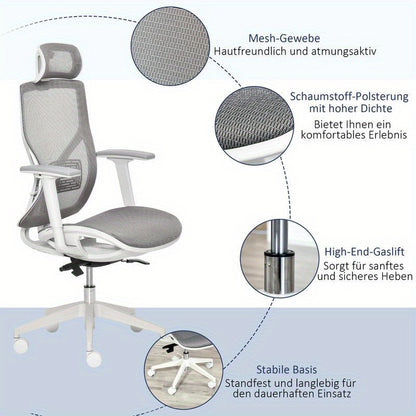 Ergonomische Bureaustoel – Kantoostoel – Werkstoel – Gamestoel – Computestoel – Verstelbare Lendesteun en Hoofdsteun – Ademend Mesh Met Metaal Frame