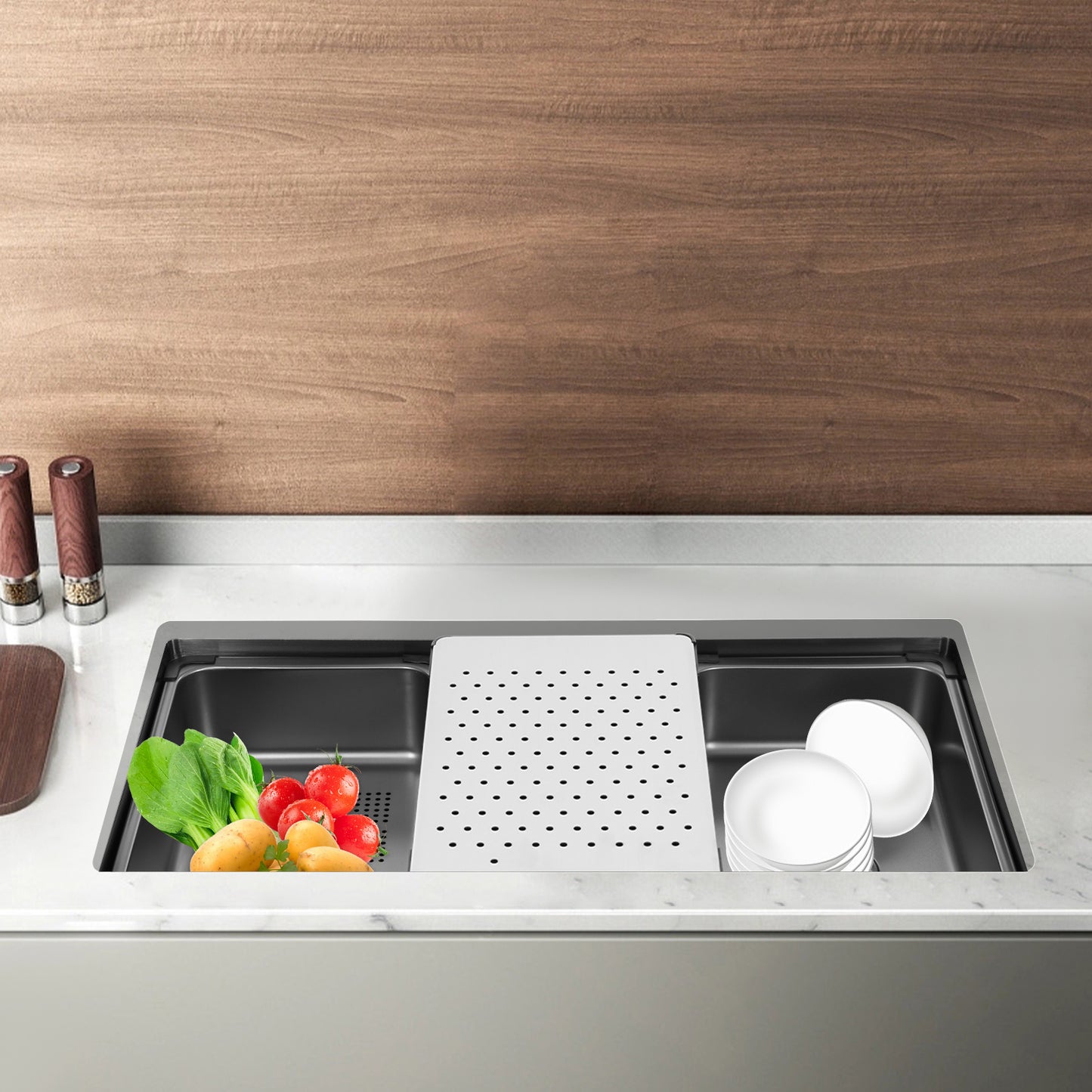 Keukenspoelbak – Spoelbak – Gootsteen – Wasbak – Spoelbakken – Zwart RVS – 76x45 cm – 304 Roestvrij Staal – Grote Inhoud & Inclusief Afdruipmand
