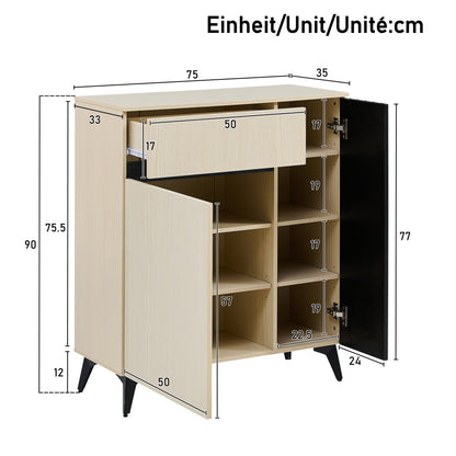 Modern Shoe Cabinet with Double Doors & Single Drawer - Adjustable Shelves, Space-Saving Storage for Hallway, Living Room, Bedroom - Lightweight Metal Construction