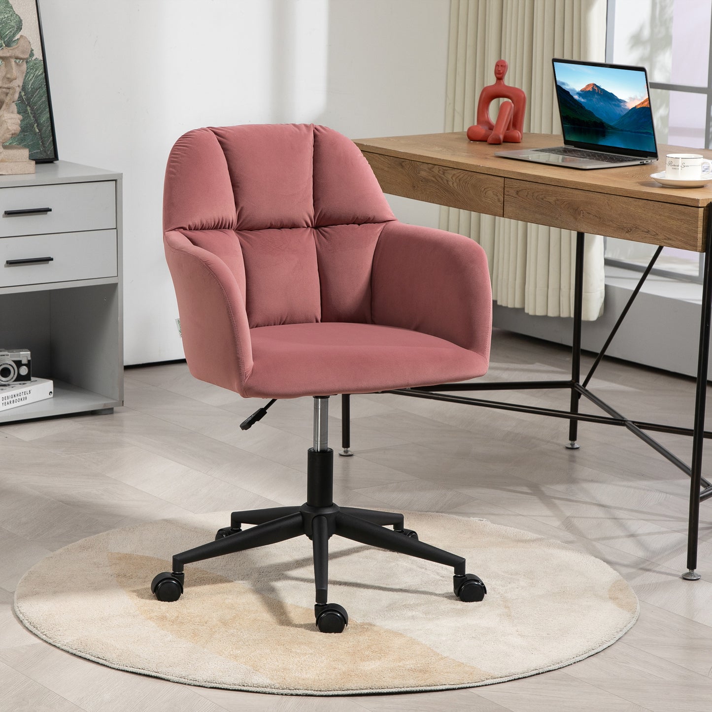 Bureaustoel – Draaistoel – Office Chair – Kantoorstoel – Verstelbare Zithoogte – Fluweelachtige Bekleding – Met Rugleuning – Roze