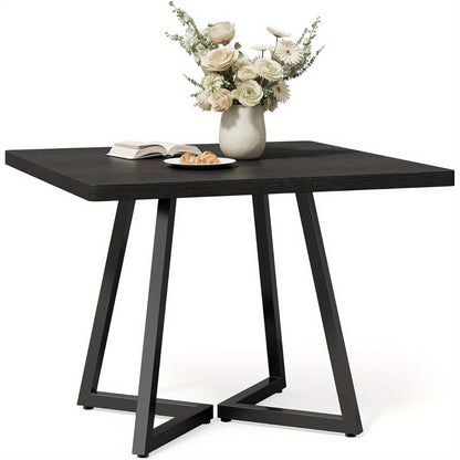Eettafel Vierkant – Tafel Keuken – Dinertafel Compact – Tafeltje 4 Personen – Zwart Houten Blad – Robuuste Metalen Poten – Modern Industrieel Design – Makkelijk In Elkaar Te Zetten
