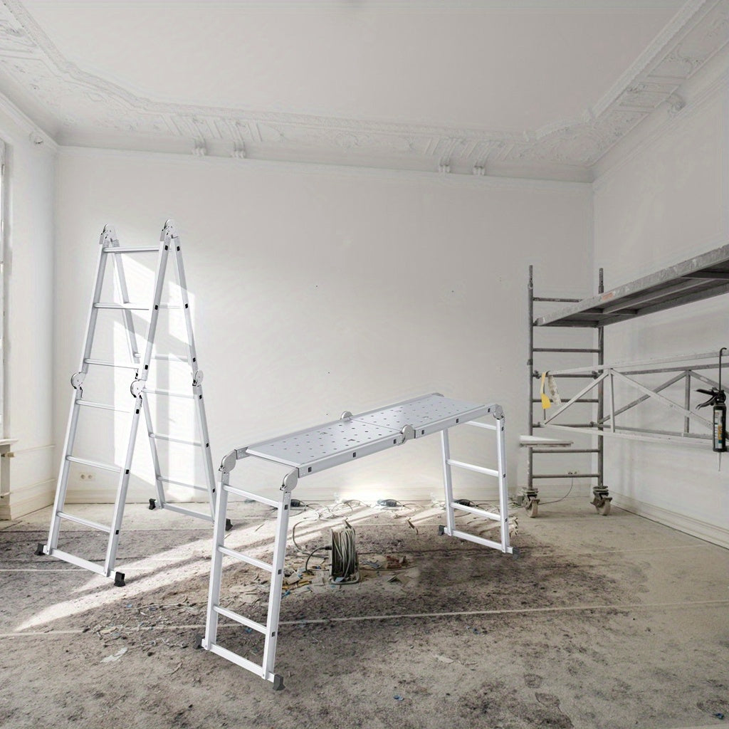 Opvouwbare Ladder – Huishoudladder – Multitrap – Werkplatform – Combinatieladder – Aluminium Legering – Draagvermogen 150 kg – 4x4 Treden