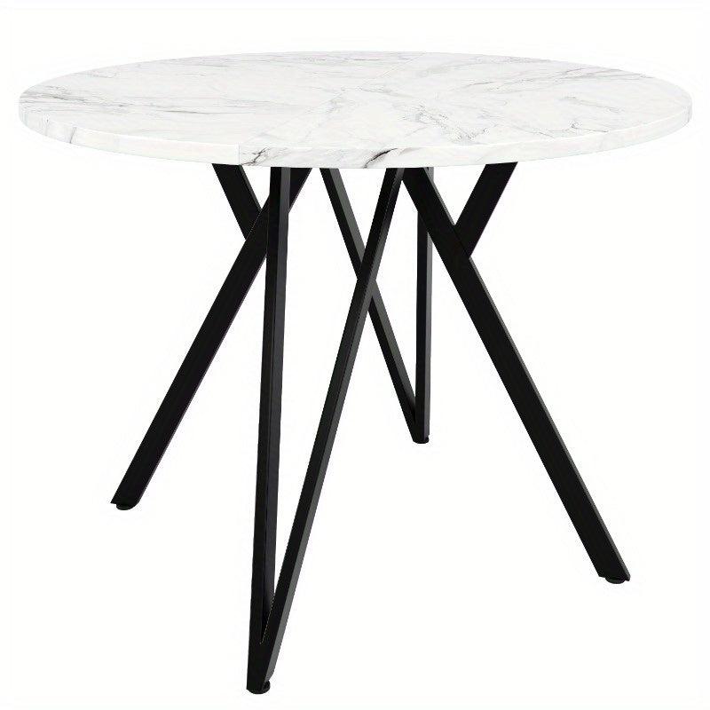Ronde Eettafel – Tafel – Eetkamertafel – Keukentafel – Eettafel 4 Personen – MDF Marmeren Blad – Zwarte Metalen Poten – 100x100x76 cm – Klassiek Ontwerp – Geen Montage Nodig