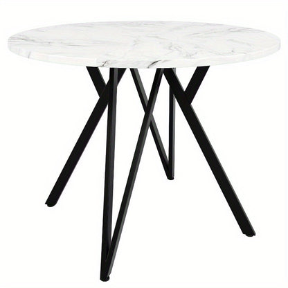 Ronde Eettafel – Tafel – Eetkamertafel – Keukentafel – Eettafel 4 Personen – MDF Marmeren Blad – Zwarte Metalen Poten – 100x100x76 cm – Klassiek Ontwerp – Geen Montage Nodig