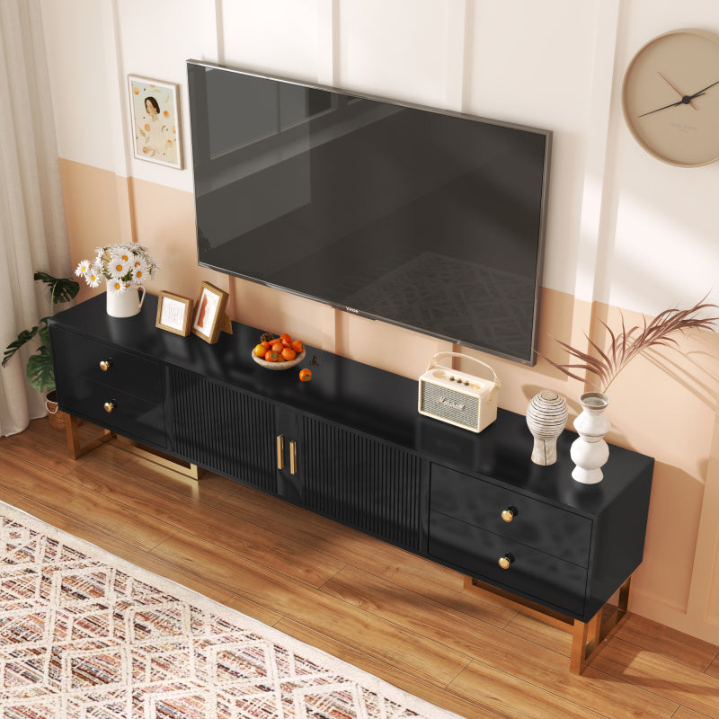 TV-kast – Tv-meubel – Mediameubel – Dressoir – Opbergkast – Modern Design – Zwart MDF Met Gouden Handgrepen – 178 cm Breed – 4 Lades + 2 Deuren