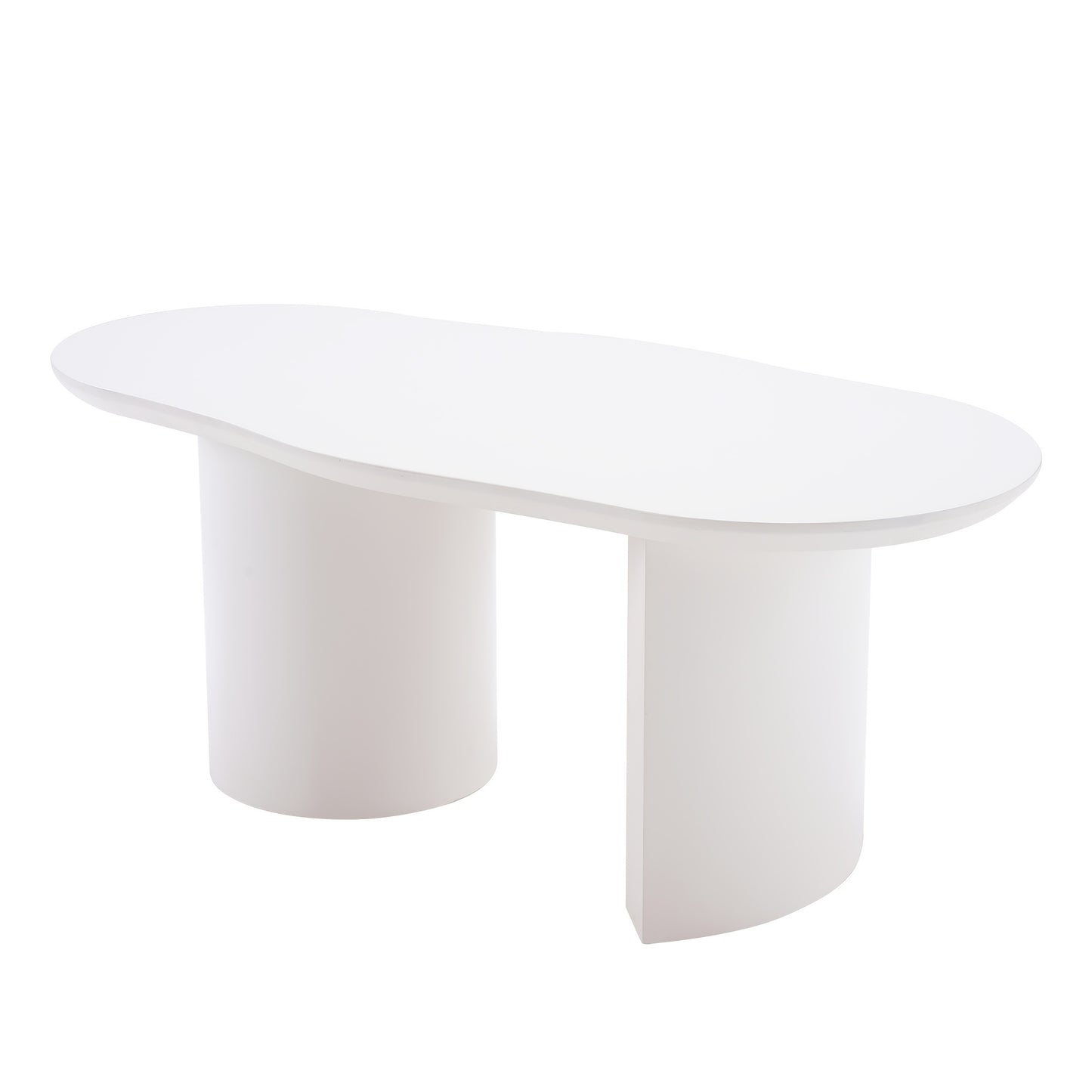 100cm Modern White Curved Coffee Table - Large Oval-like MDF Tabletop with Easy Assembly, Durable Baked Lacquer Surface & Irregular Shape for, Office - Minimalist Furniture (No Wood, Fits Scandinavian/ Decor)