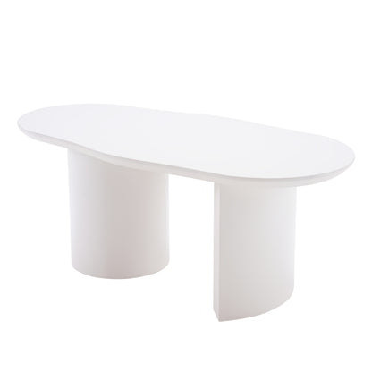100cm Modern White Curved Coffee Table - Large Oval-like MDF Tabletop with Easy Assembly, Durable Baked Lacquer Surface & Irregular Shape for, Office - Minimalist Furniture (No Wood, Fits Scandinavian/ Decor)
