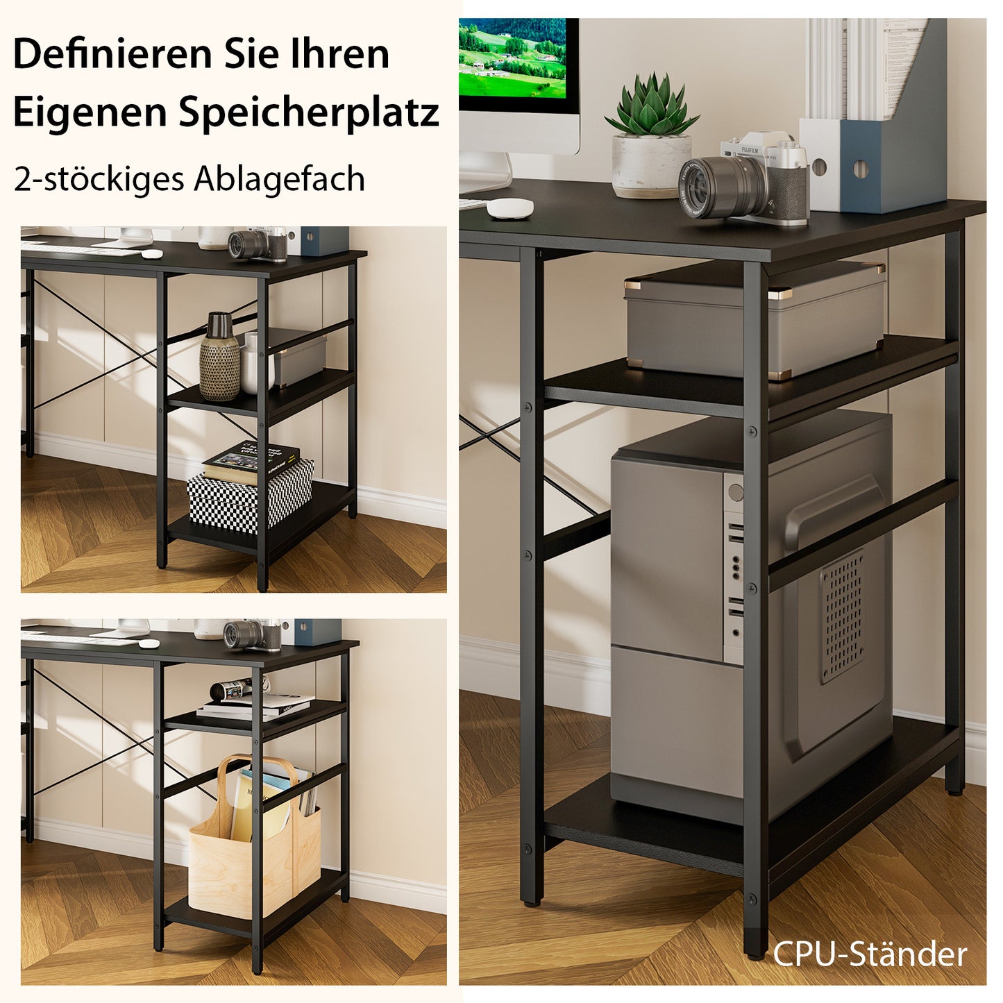 L-vormig Bureau – Hoekbureau – Gamersbureau – Computerbureau – Bureau Met Opbergruimte – Omkeerbaar Ontwerp – 151 x 151 x 75 cm – Zwart
