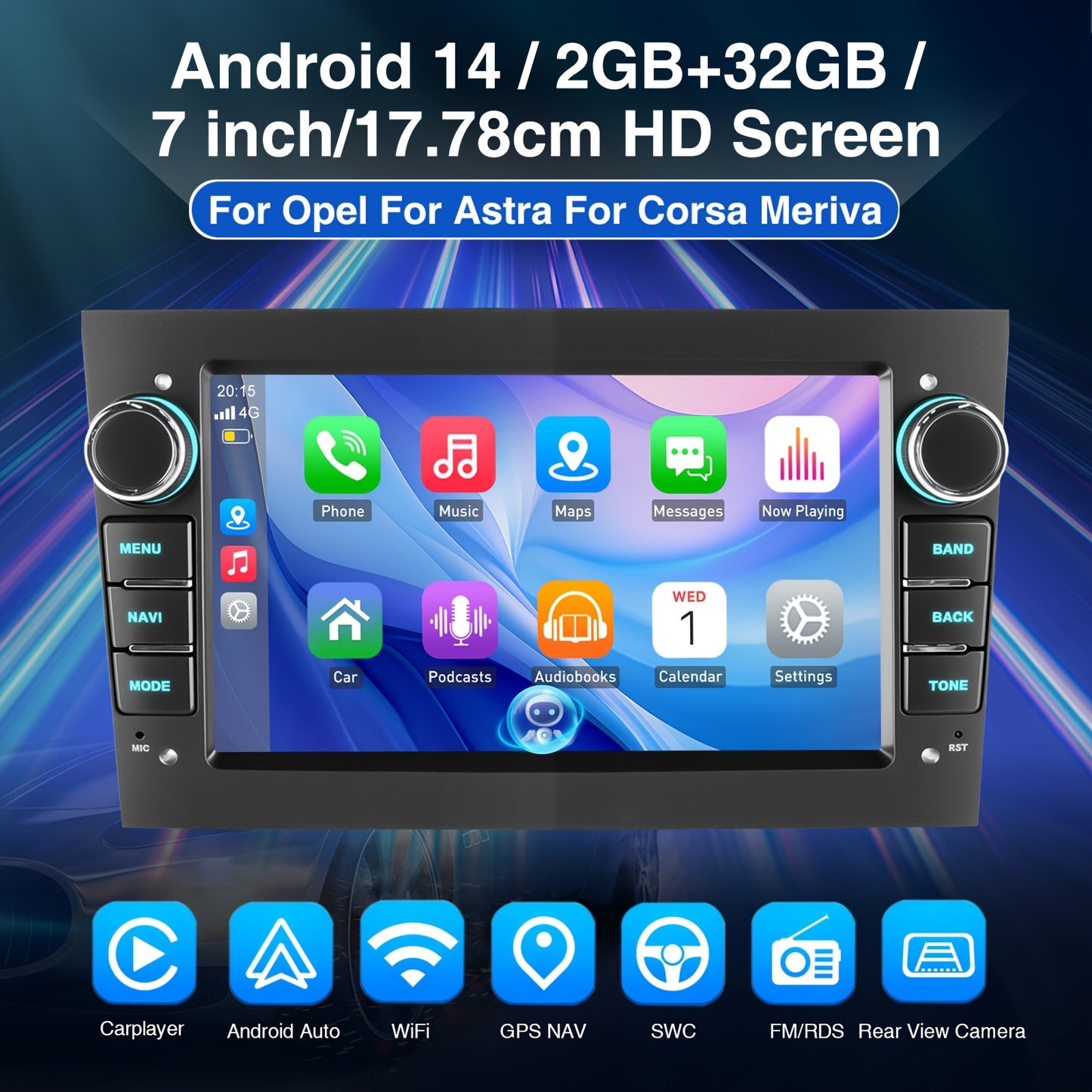 Android 14 Autoradio – 2DIN GPS Navigatie – Carplayer Multimedia Systeem – Draadloze Bluetooth Radio – 7 Inch HD Touchscreen – 2GB RAM 32GB Opslag – Wifi Mirror Link – Handsfree Bellen Met Microfoon