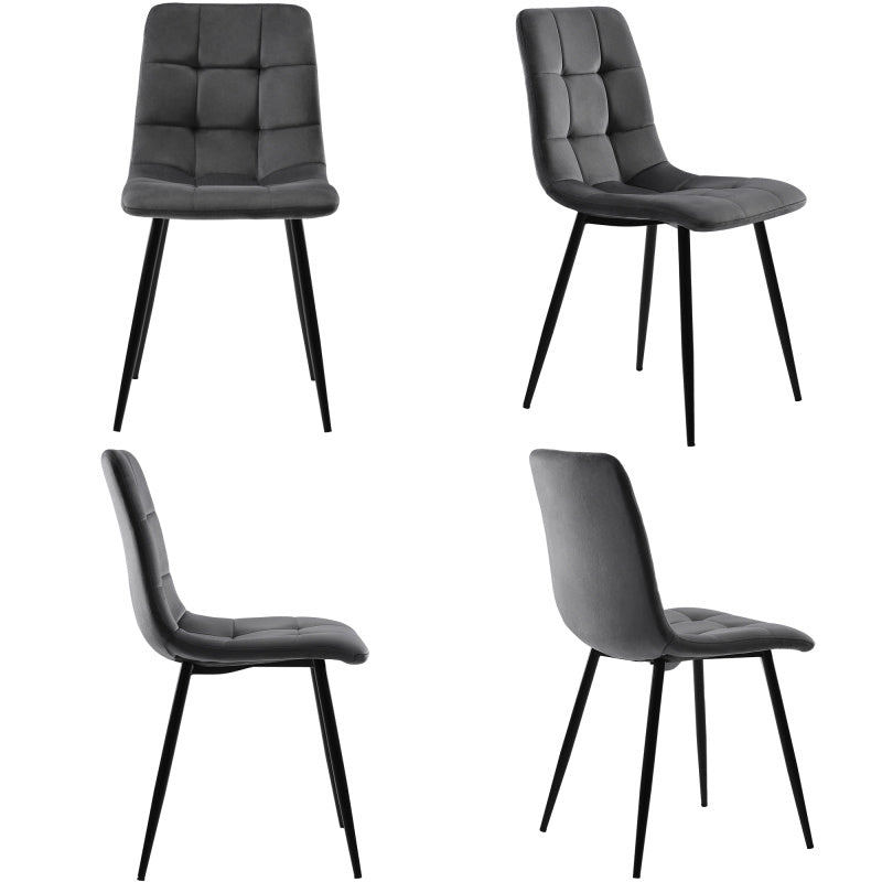 Eetkamerset – Tafel Stoel Set – Diningset – Eettafel Met Stoelen – Wit MDF Marmer – Donkergrijze Velvet Stoelen – Verstelbare Tafelpootjes – Metalen Frame