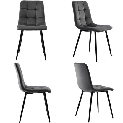 Eetkamerset – Tafel Stoel Set – Diningset – Eettafel Met Stoelen – Wit MDF Marmer – Donkergrijze Velvet Stoelen – Verstelbare Tafelpootjes – Metalen Frame