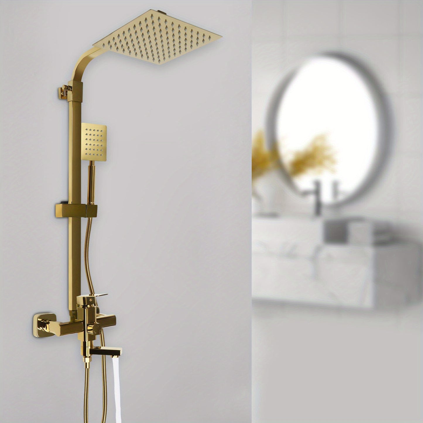 Doucheset – Douchekraan – Regendouche – Stortdouche – Handdouche – Verstelbare Hoogte 85-124 cm – Messing Gouden Afwerking