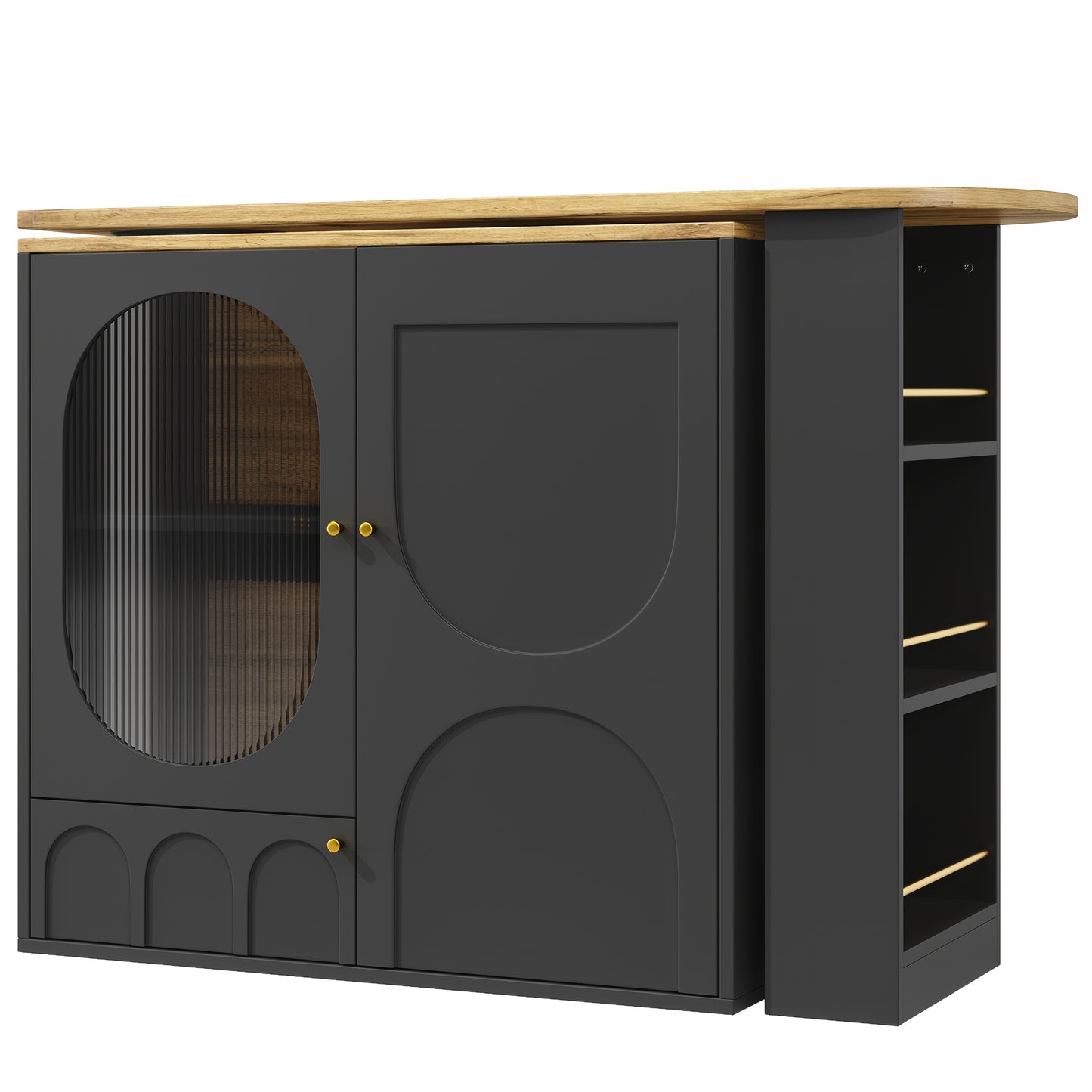 360° Rotating Bar Table, High Table (body 138 X 39 X 102cm), Coffee Bar Furniture, Rotating Dining Table with Storage Space, Kitchen Island, Three Doors with Door Frames, Removable Dividers, White/ Black, Spacesaving Furnitu