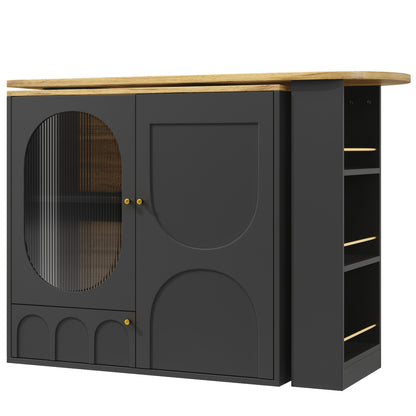 360° Rotating Bar Table, High Table (body 138 X 39 X 102cm), Coffee Bar Furniture, Rotating Dining Table with Storage Space, Kitchen Island, Three Doors with Door Frames, Removable Dividers, White/ Black, Spacesaving Furnitu