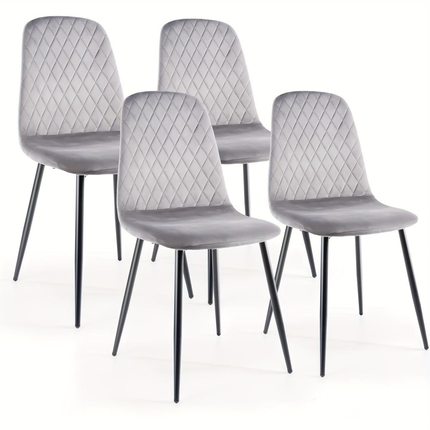 Eetkamerstoel – Keukenstoel – Kuipstoel – Stoel – Dinersstoel – Set van 4 – Grijze Velvet Bekleding – Ergonomische Rugleuning & Hoogwaardig Schuim