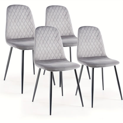 Eetkamerstoel – Keukenstoel – Kuipstoel – Stoel – Dinersstoel – Set van 4 – Grijze Velvet Bekleding – Ergonomische Rugleuning & Hoogwaardig Schuim