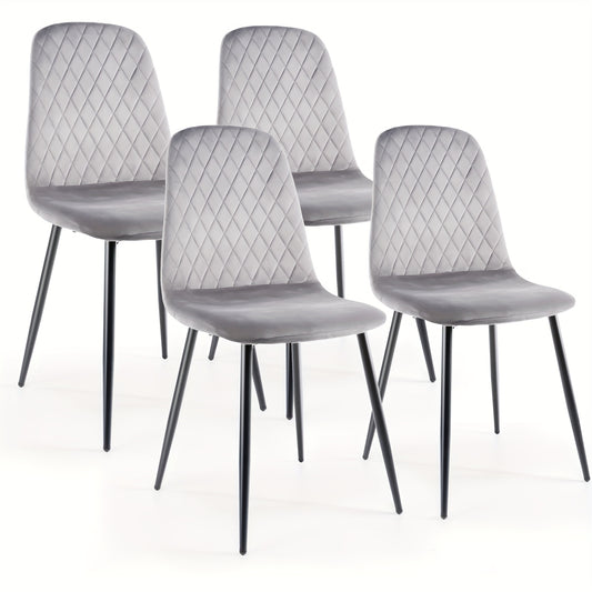 Eetkamerstoel – Keukenstoel – Kuipstoel – Stoel – Dinersstoel – Set van 4 – Grijze Velvet Bekleding – Ergonomische Rugleuning & Hoogwaardig Schuim
