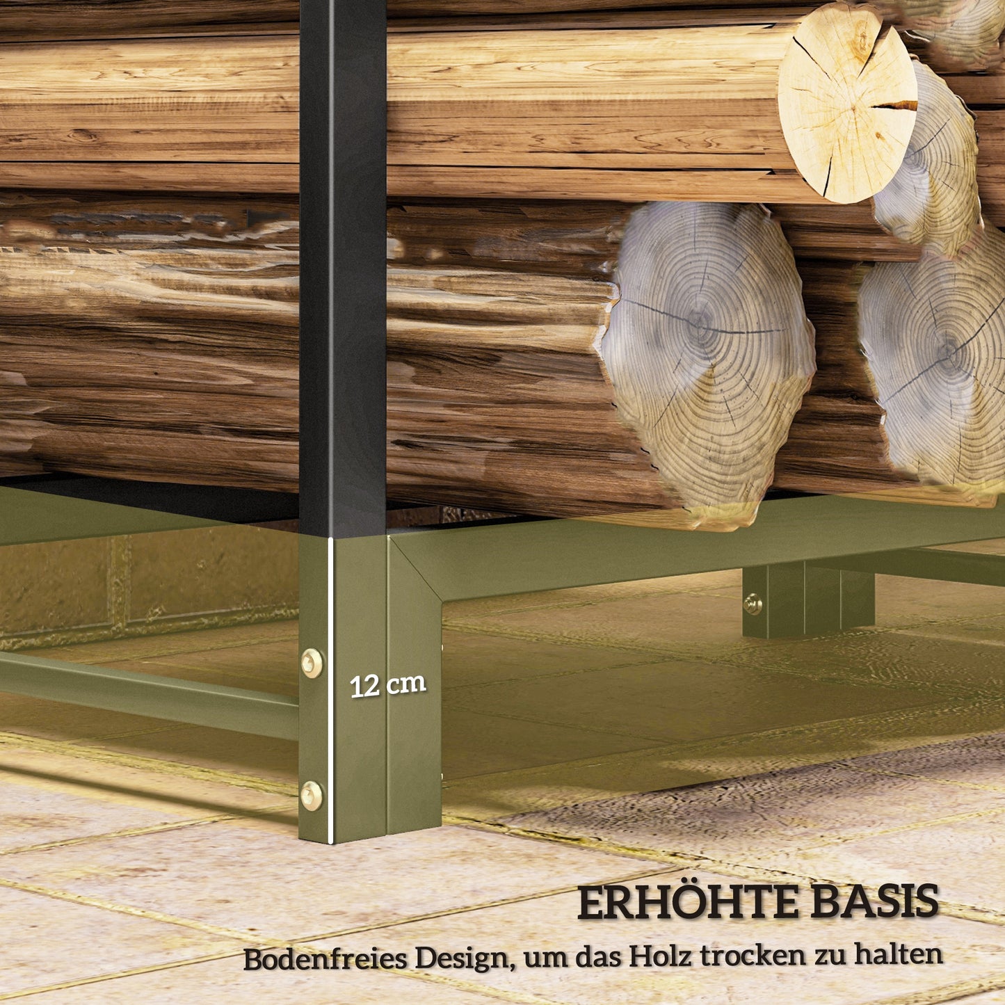Brandhoutstandaard – Houtopslag – Houtrek – Haardhouthouder – Houtbok – Zwart – Roestvrij Stalen Frame – Draagvermogen 200 kg – 123x32x115 cm