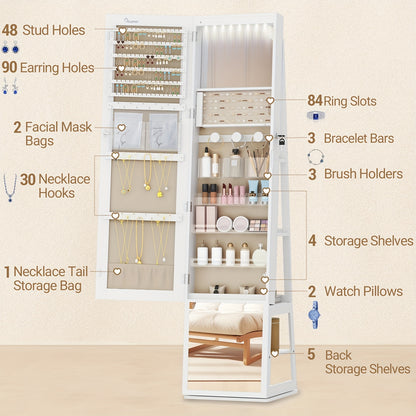 Sieradendoos – Sieradenkast – Juwelendoos – Sieradenopberger – Sieradenkastje – 360° Draaibare Spiegel – 4-laags Opbergruimte Met Slot – Wit Met Beige Bekleding