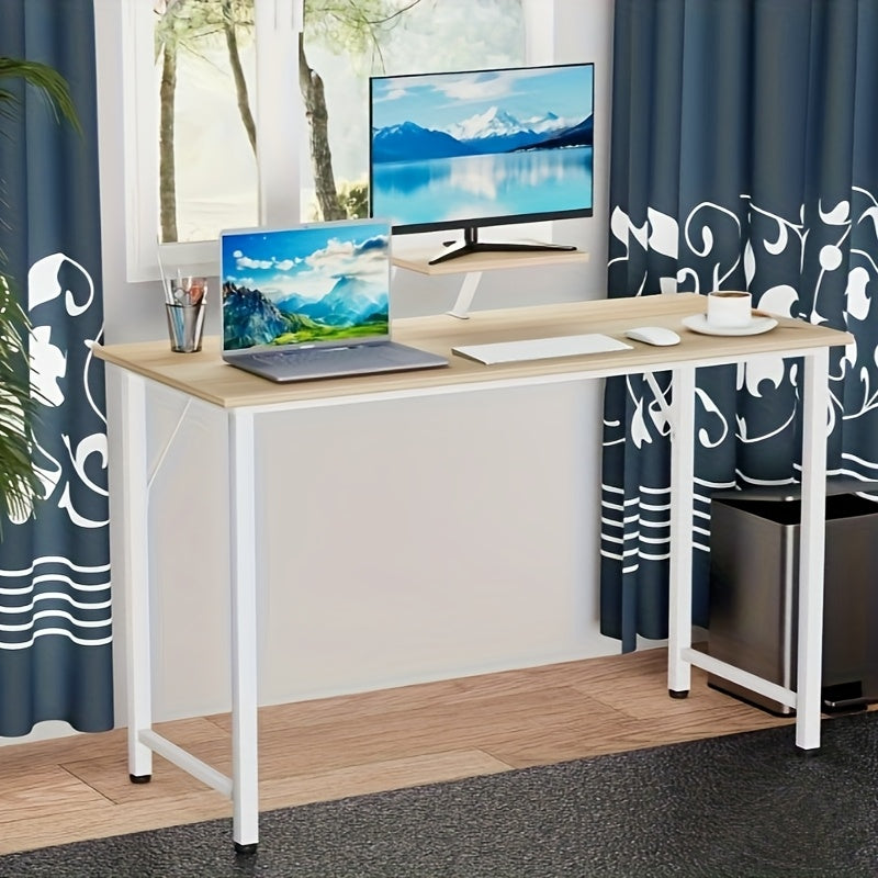 Compact Bureau – Computerbureau – Werkplek Bureau – Studiebureau – Bureau Met Monitorstandaard – Ergonomisch Ontwerp – 100x50 cm – Wit Metalen Frame