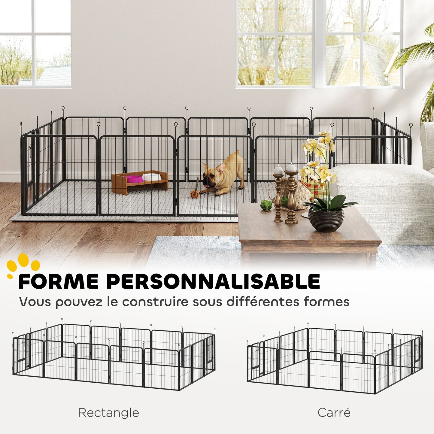 Dierenren – Hondenren – Puppyren – Kattenren – Buitenren – Zwart – Modulair 16 Panelen – Inklapbaar Met Dubbele Deuren – Stevig Met Grondpinnen 60 cm Hoog