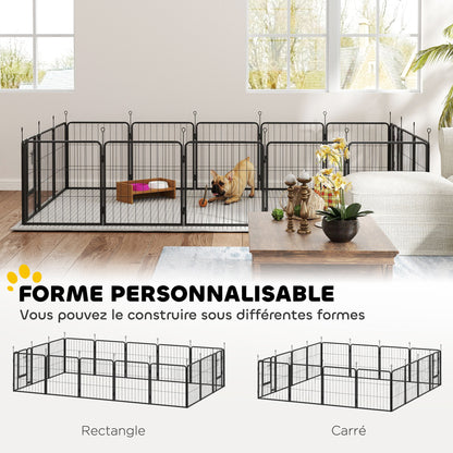 Dierenren – Hondenren – Puppyren – Kattenren – Buitenren – Zwart – Modulair 16 Panelen – Inklapbaar Met Dubbele Deuren – Stevig Met Grondpinnen 60 cm Hoog