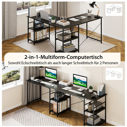 L-vormig Bureau – Hoekbureau – Gamersbureau – Computerbureau – Bureau Met Opbergruimte – Omkeerbaar Ontwerp – 151 x 151 x 75 cm – Zwart